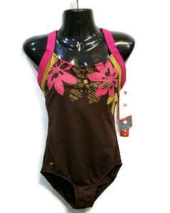 0120 Speedo One piece Brown and Pink Swimsuit
